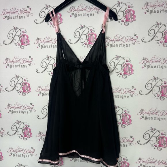 Ann summers babydoll dress nighty open cup bling black pink rhinestone buckle - Picture 3 of 13